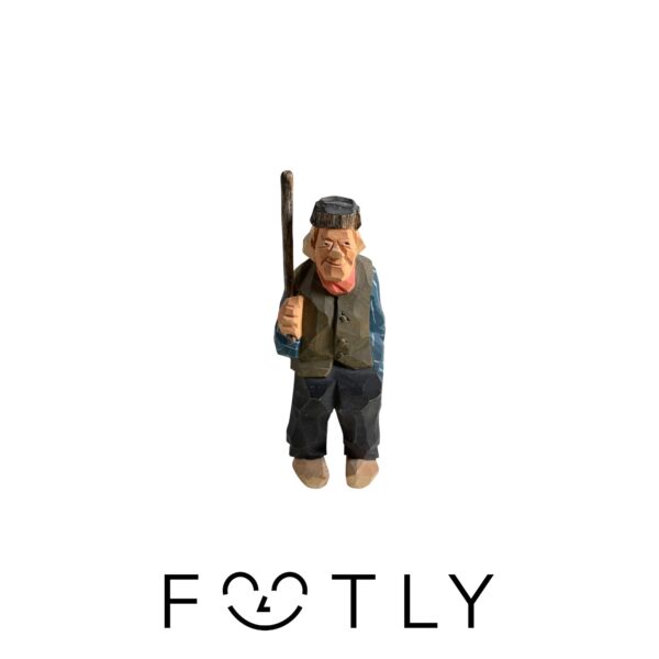 Trä Gubbe med Käpp Figurin Träfigur Vintage