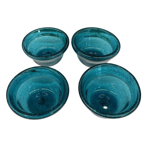 4 st Munblåsta Äggkoppar Bubbligt Artglass Blått Glas Bubblor Handgjorda Design