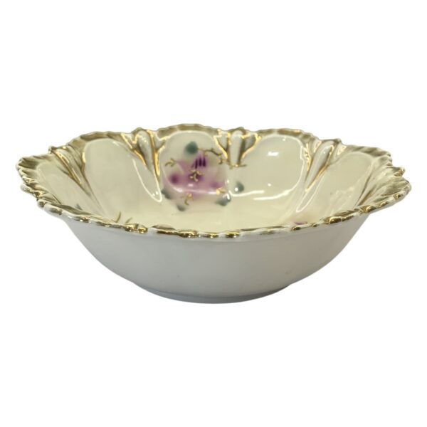 Skål Porslin Blommor Lila Gulddekor Vintage Stämplad