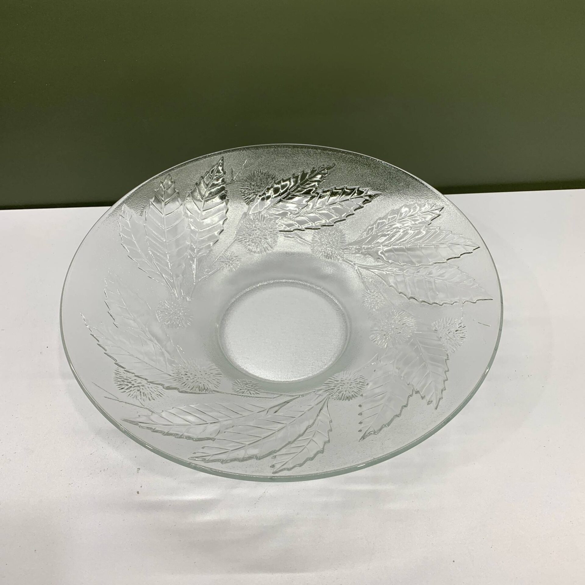 Glasskål 34cm Löv Skål Lövmönster