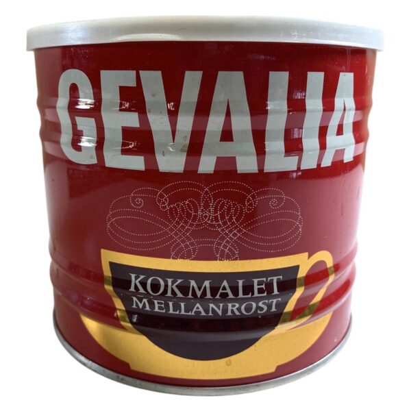 Gevalia Kaffeplåtburk Kokmalet Mellanrost Röd Retro Plåtlock Samlarburk