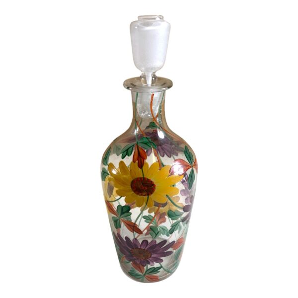 Glaskaraff Karaff Glas Blommor Dekor Propp Vintage Retro