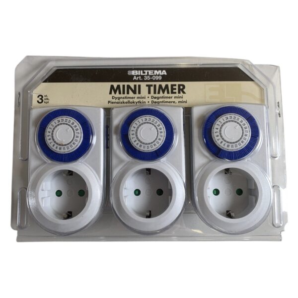 Biltema 35-099 3 st Mini Timer Dygnstimer 230V 16A 3500W Inomhus Jordad