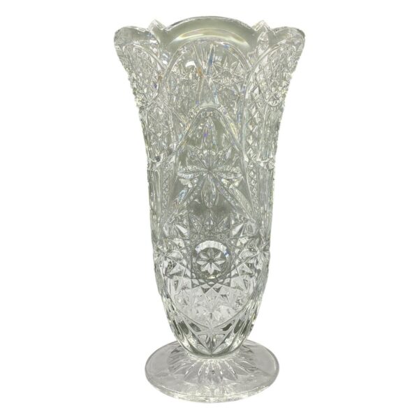 Vas på fot Kristall Slipad Glas Dekor Blommor Stjärnor Klar Vintage Inredning