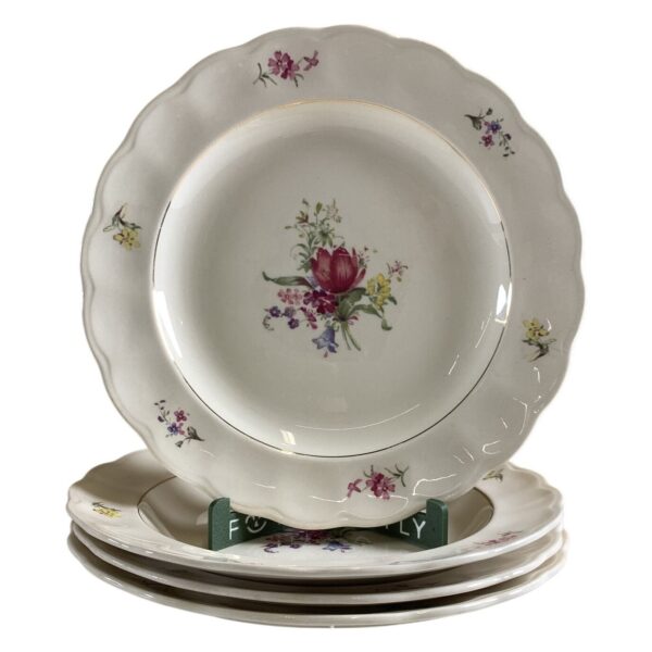 4 st Gustavsberg Carina Tallrikar Blommor Porslin Vit Retro Fintporslin