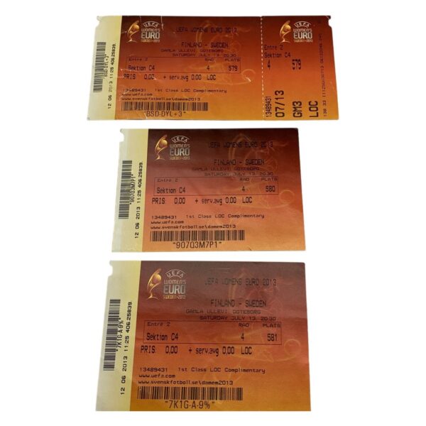3 st UEFA Womens Euro 2013 Biljetter Finland Sverige Gamla Ullevi Göteborg Samla