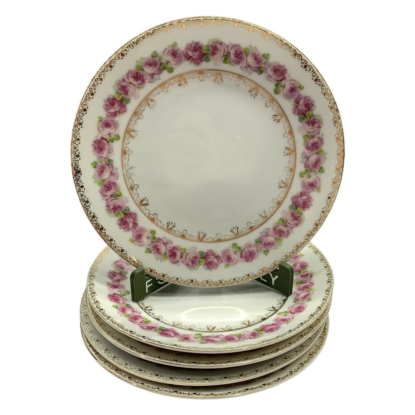 Assietter 5 st Rosen Design Porslin Rosor Gulddekor Vitage Vit Rosa Blommig