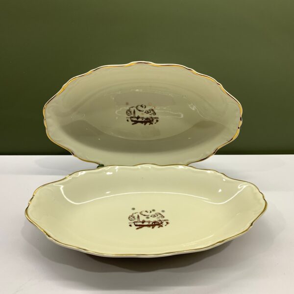 Karlskrona Porslinsfabrik 2 st Fat 25cm Beige Guldigkant