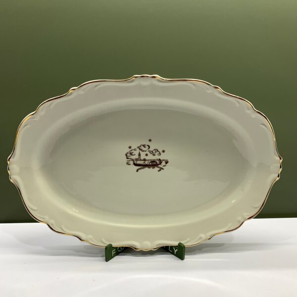 Karlskrona Porslinsfabrik 1 st Fat 35cm Beige Guldigkant Uppläggningfat