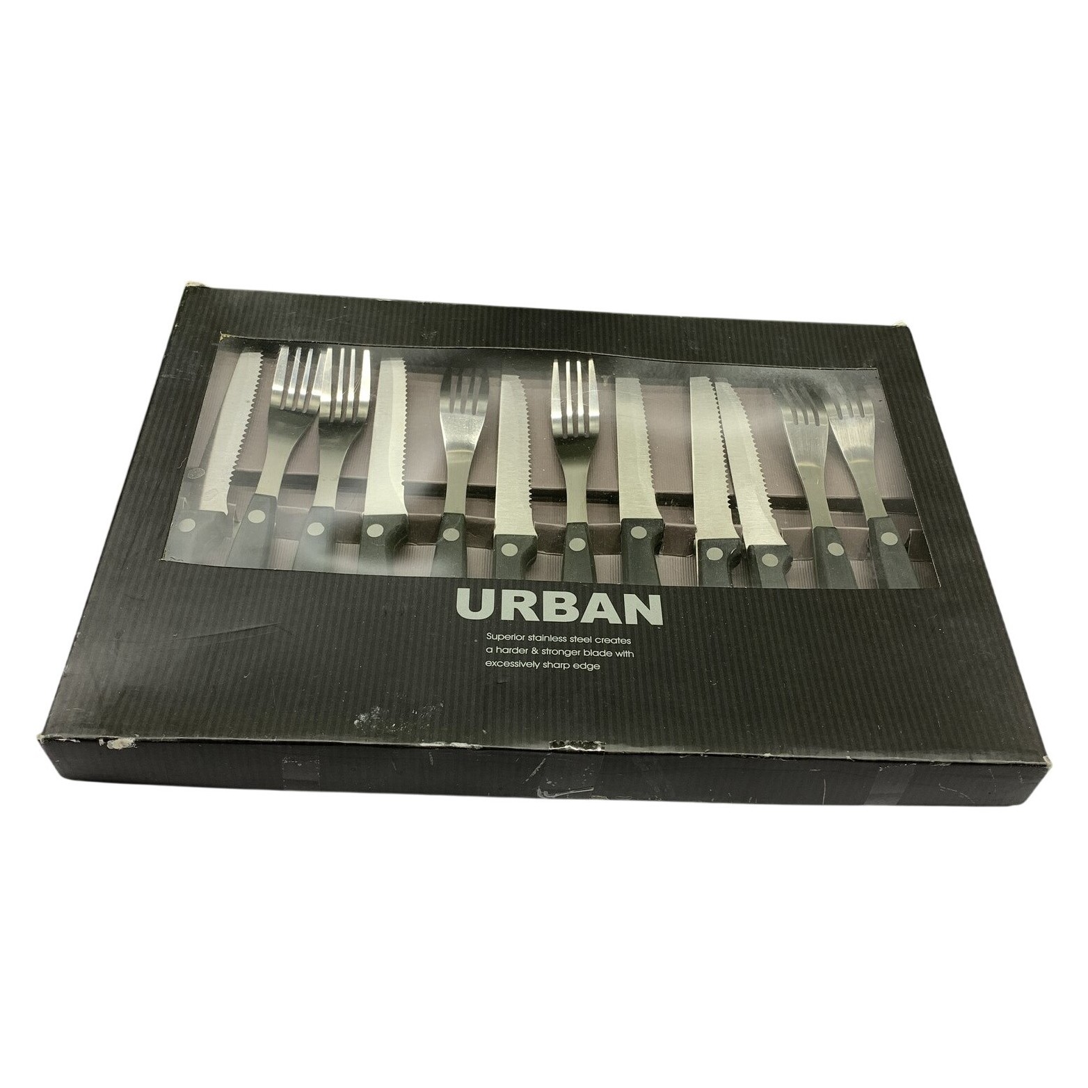 Urban 12 st Biffbestick Set Rostfritt Stål Svart Knivar Gafflar Grillbestick