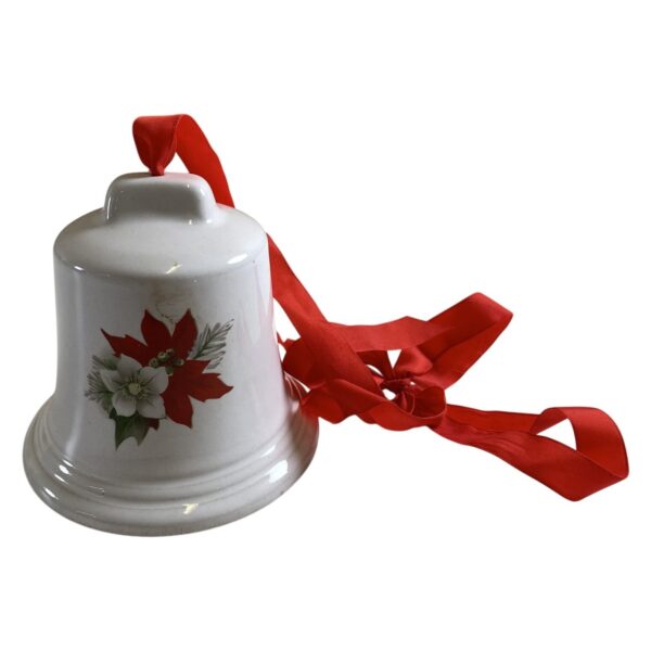 Julbjällra Porslin Röd Rosett Blommotiv Dekoration Julprydnad Julklocka