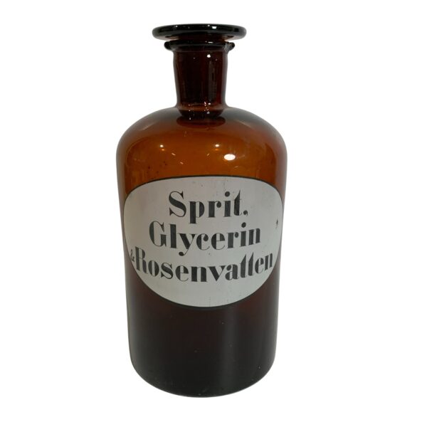 Apoteksflaska Brun Glas Rosenvatten glycerin Flaska Antik Sprit