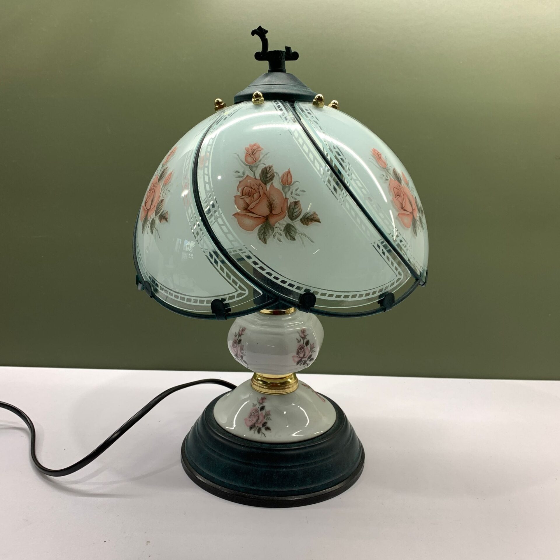 Ai Wang Brassware Bordslampa 33cm Glasskärm Lampa