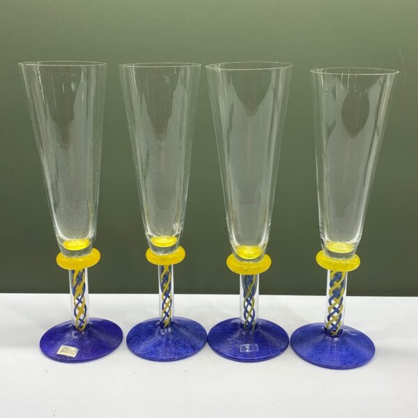 Boda Jema Glasbruk Sverige Glaset 4 st Champagneglas Gul Blå