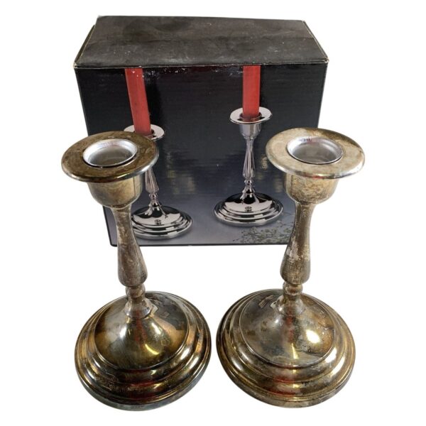 Nysilver 2 st Ljusstakar Silverpläterade Klassisk Stil Metall Paret