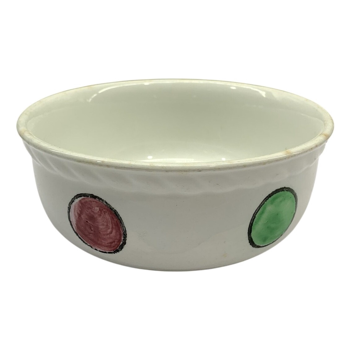 Upsala Ekeby Gefle Skål 15,5 cm Porslin Vit Grön Röd Prickar Retro