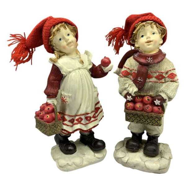 Tomtefigurer 2 st Barn Röda Mössor Korgar Äpplen Juldekoration Tome Jul