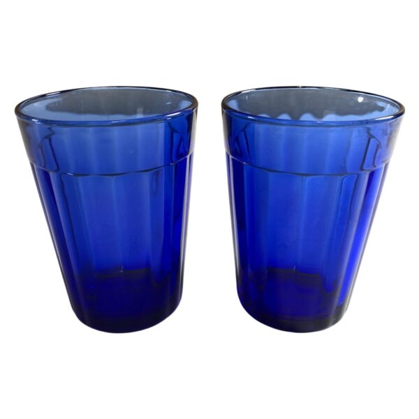 2 st Glas Blå Frankrike Pressglas Retro Vattenglas France