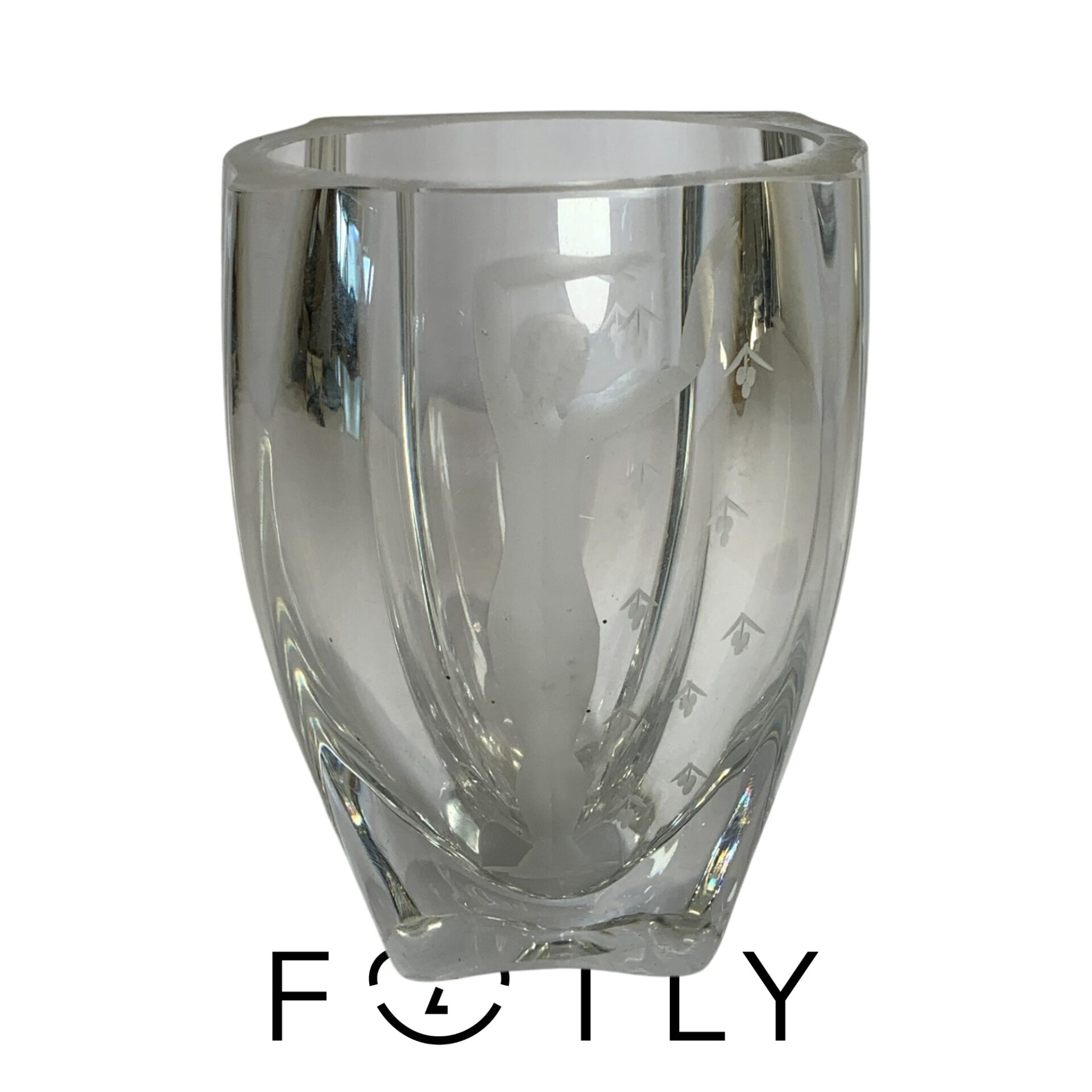 Glasvas Kvinna Etsad Kristall 13cm Vintage