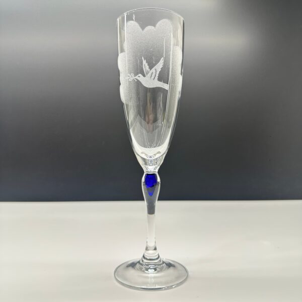Kristall Champagneglas Flöjtmodell Venise Saphir Cristal D'Arques Graverade L.K