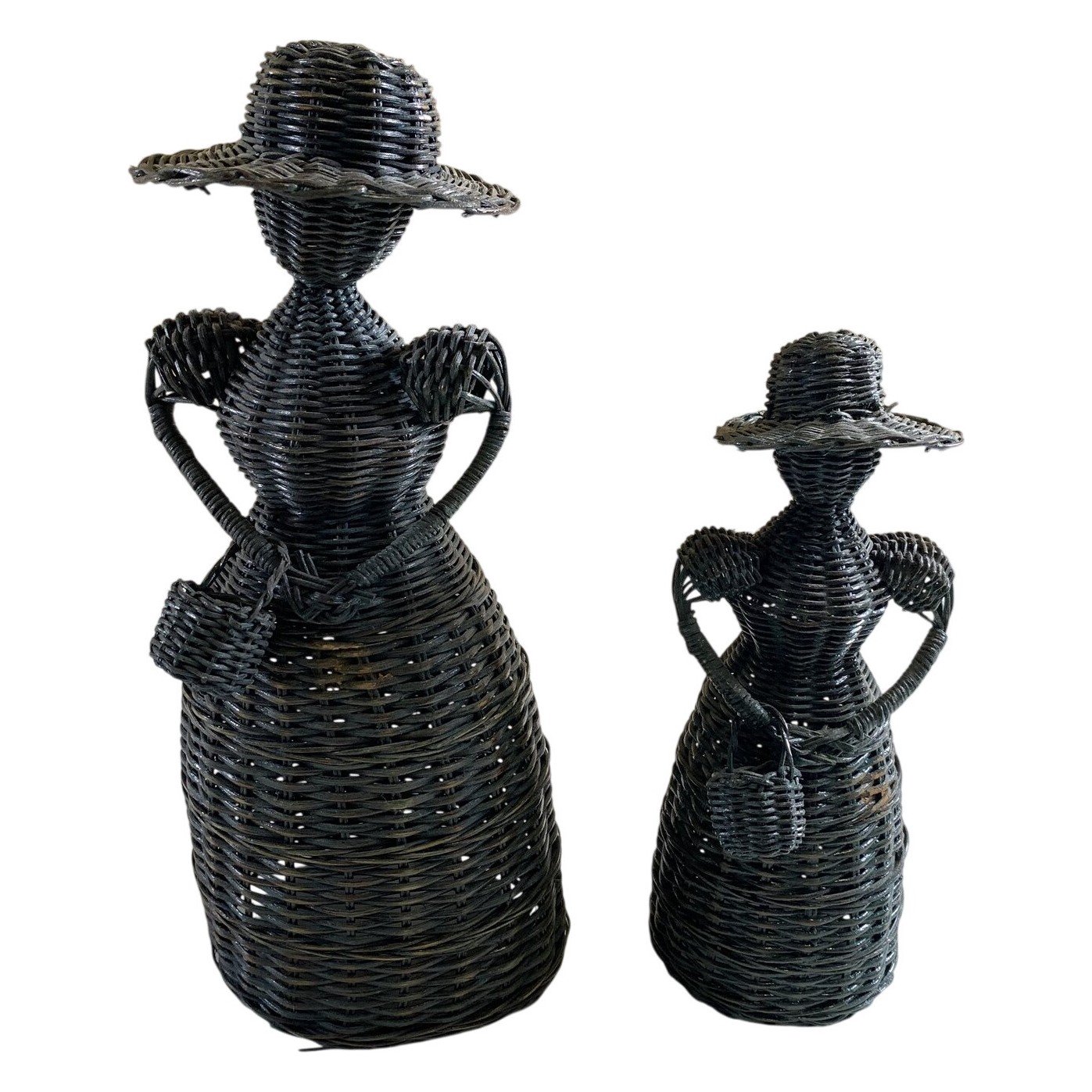 Figurer 2 st Korg Svart Dam Hatt Handväska Vintage Dekoration