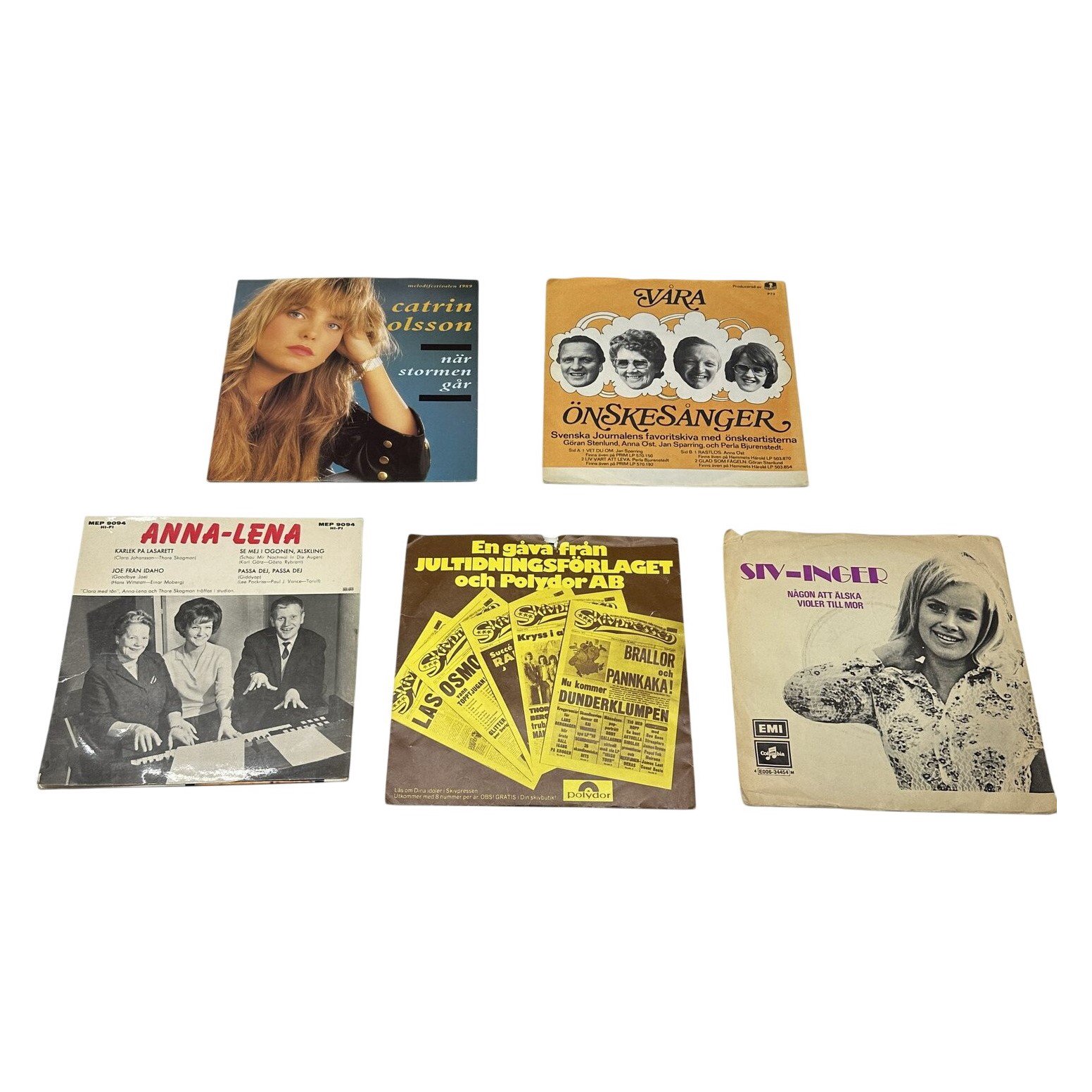 5 st Vinylsinglar Svensk Pop Schlager Melodifestivalen 60-80 Tal Retro