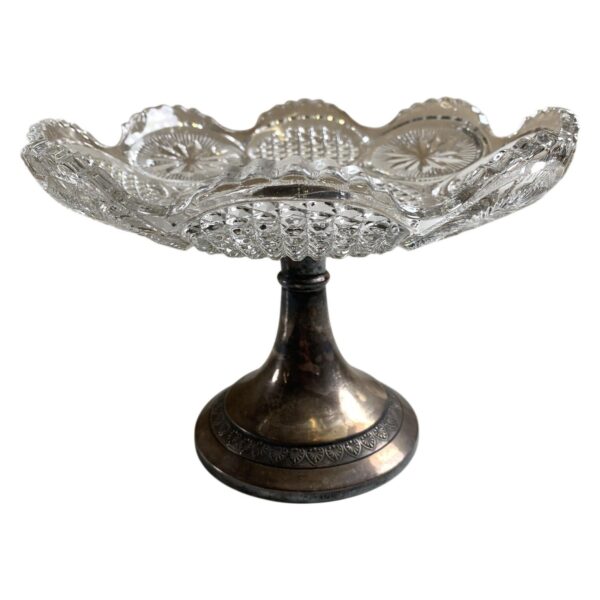 Kakfat Glas Metallfot Pressglas Mönstrad Skål Retro Servering Nysilver