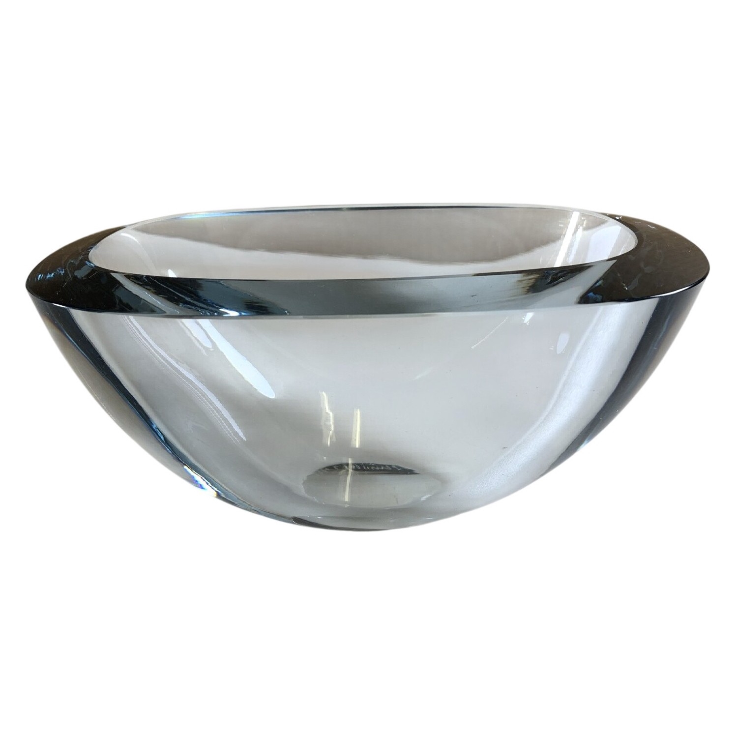 Asta Strömberg Signerad Kristall Skål Strömbergshyttan Glas Oval Klar Design