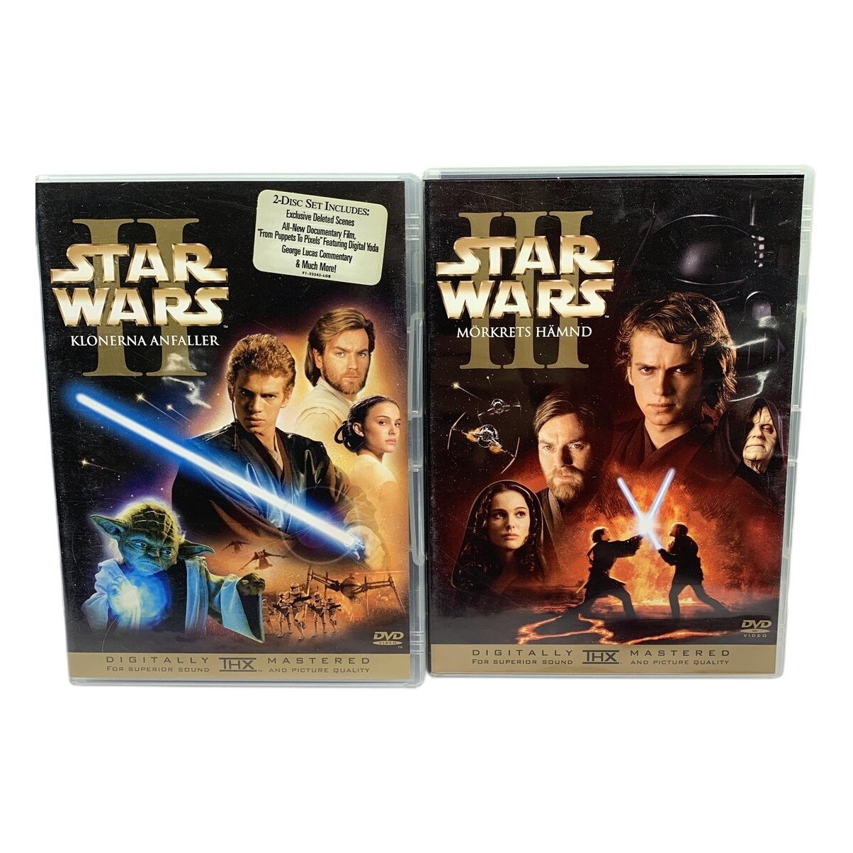 2 st Star Wars DVD Klonerna Anfaller Mörkrets Hämnd Svensk Text THX DVD-Filmer