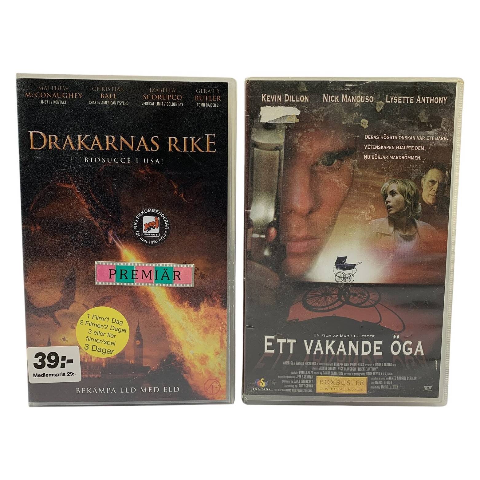 2 st VHS Drakarnas Rike Ett Vakande Öga Svensk Text Action Thriller