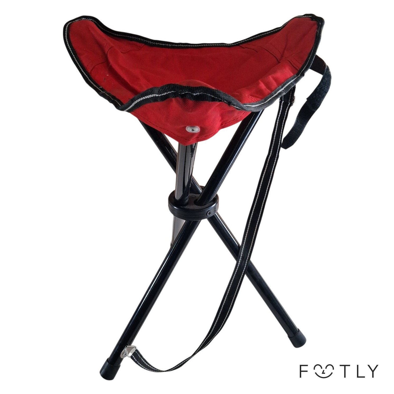 Hopfällbar Pall Campingpall Röd Svart Metall Trehörning Fällstol Sits Ute