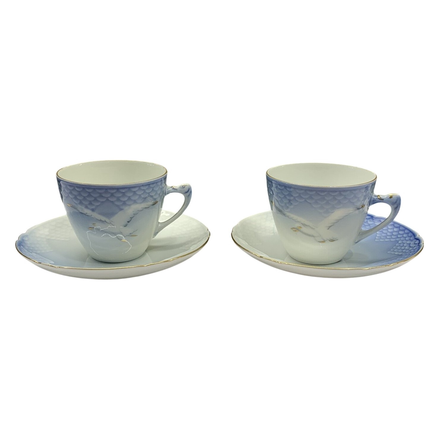 Blå Måsen 2 st Kaffekoppar m Fat Bing Grøndah B&G Gröndahl Grondahl Retro Design
