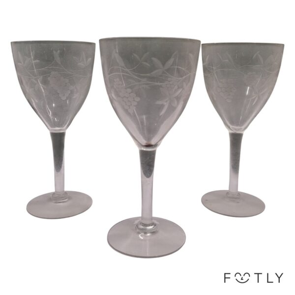 3 st Vinglas Vintage Druvmönster Slipat Glas Vitvin Glas