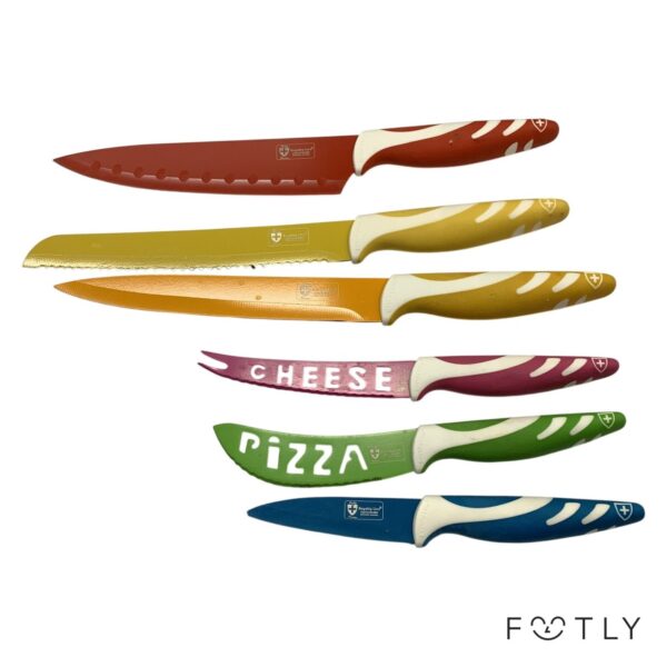 Royalty Line 6 st Knivar Set Färgade Non-Stick Ost Pizza Bröd Kök Switzerland