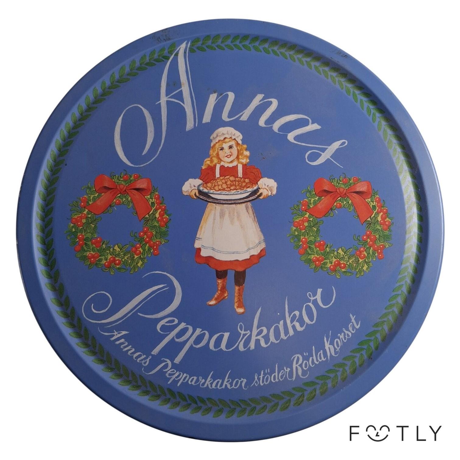 Annas Pepparkakor Plåtburk Blå Vintage Julmotiv Nationaldräkter Burk Plåt