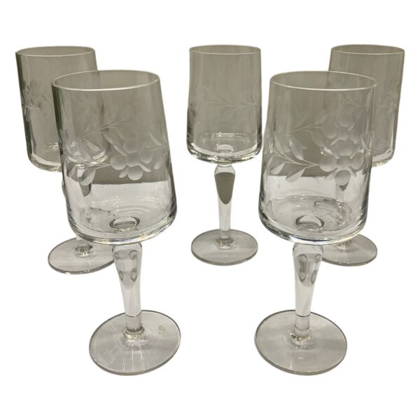 5 st Vinglas Blomgravyr Kristallglas Retro Vintage Glass Vin Kristall Glas