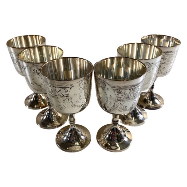 Nysilver 6 st Glas på Fot EPNS Graverade Ny Silver Metall Vintage