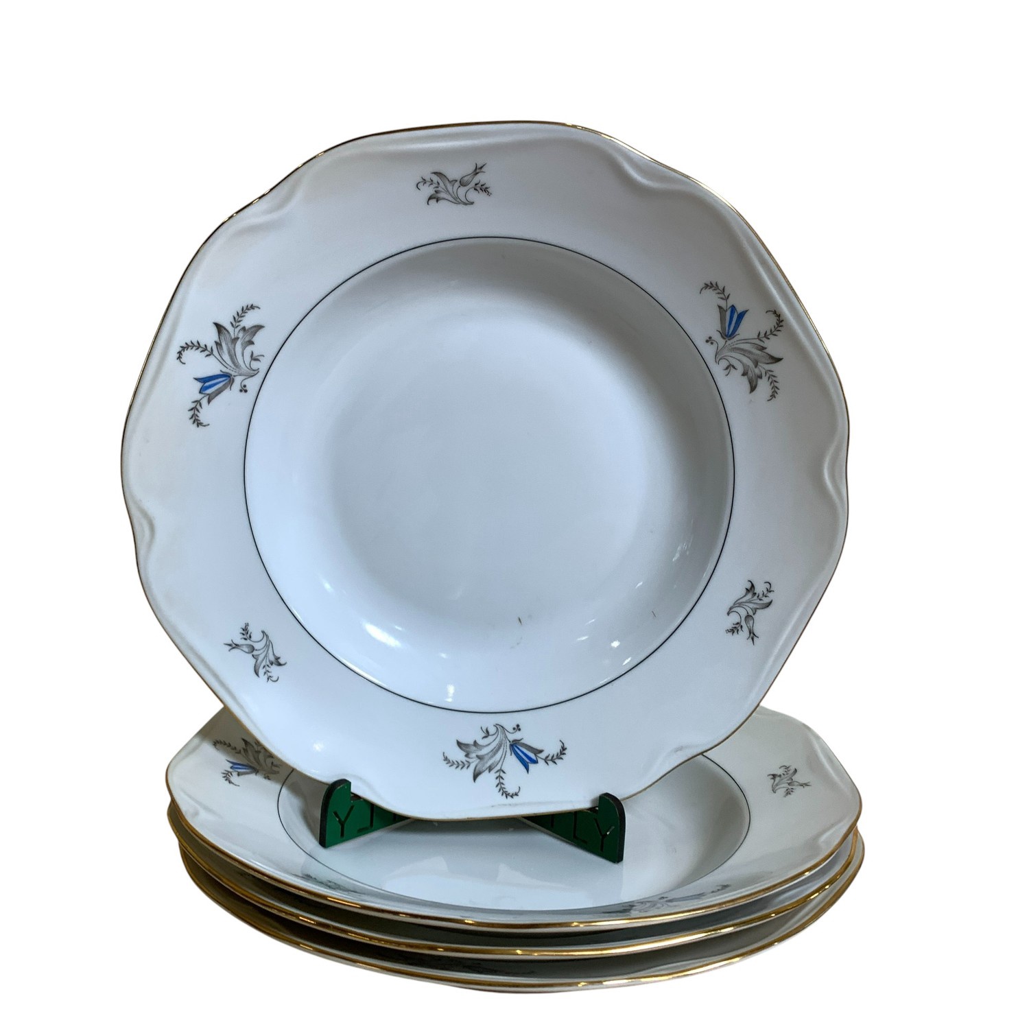 ALP Lidköping 4st Djupa Tallrikar 25cm Vit Guldkant Tallrikar