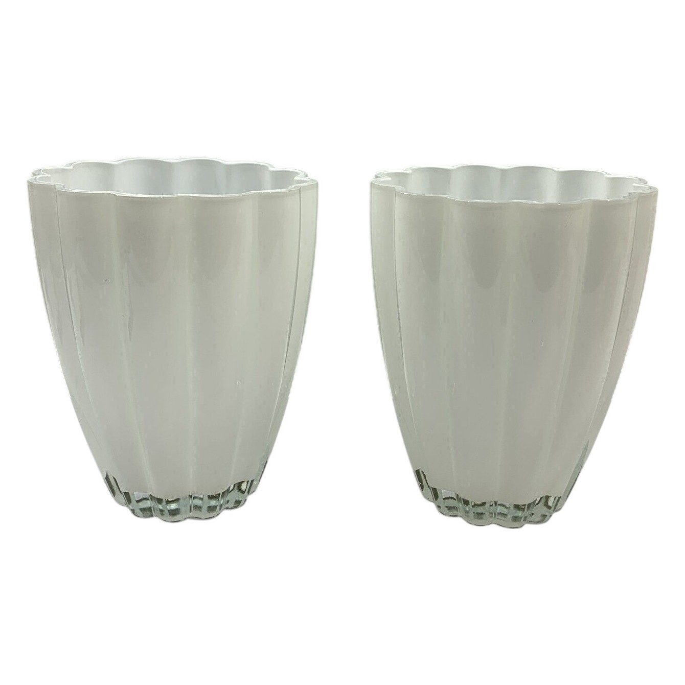 2 st Vaser Vit Glas Räfflad Blomformad Modern Inredning