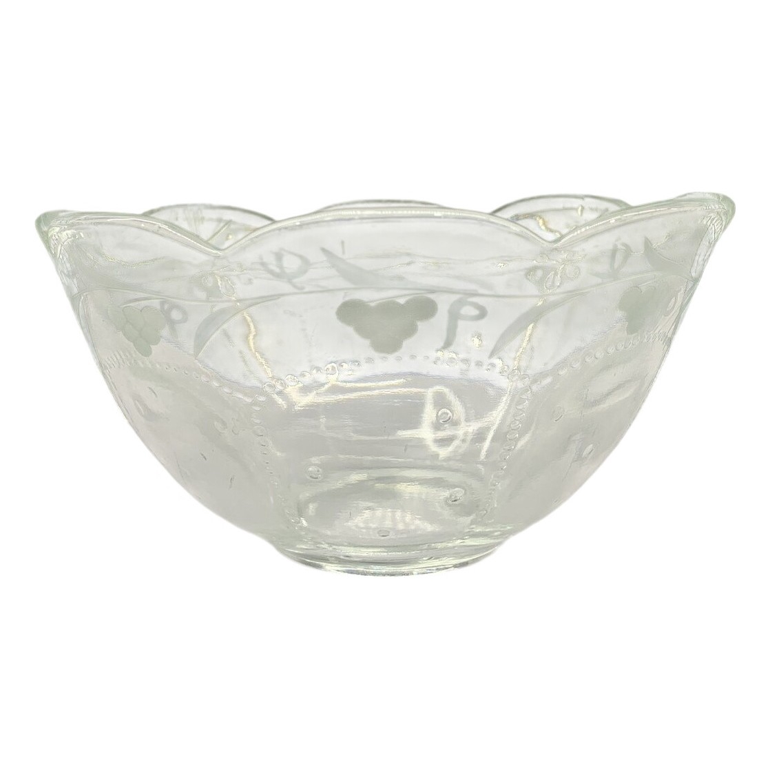 Glasskål Graverat Druvmotiv Klar Glas Skål Dessertskål Fruktskål Vintage