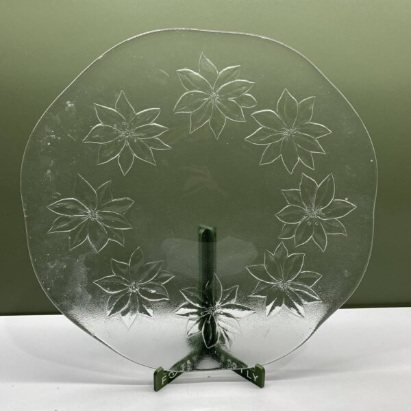 Fat Glas Blommor Pressglas Rund Dekor Tallrik Serveringsfat Transparent