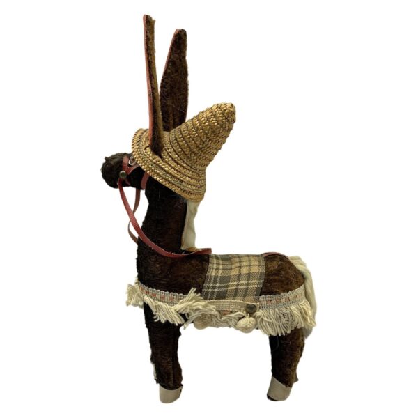 Vintage Mexican Burro Åsna Djurfigur Textil Sombrero Stråhatt Fransar Retro