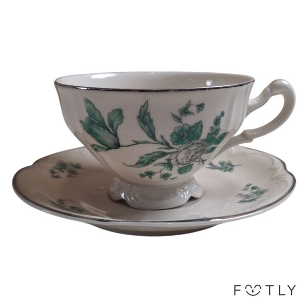 Haas & Czjzek Schlaggenwald Tekopp Fat Vintage Porslin Blommor Czechoslovakia