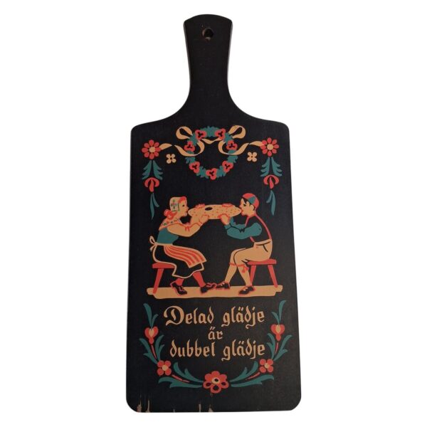 Skärbräda Trä Vintage Allmoge Svart Folk Art Delad Glädje Serveringsbräda