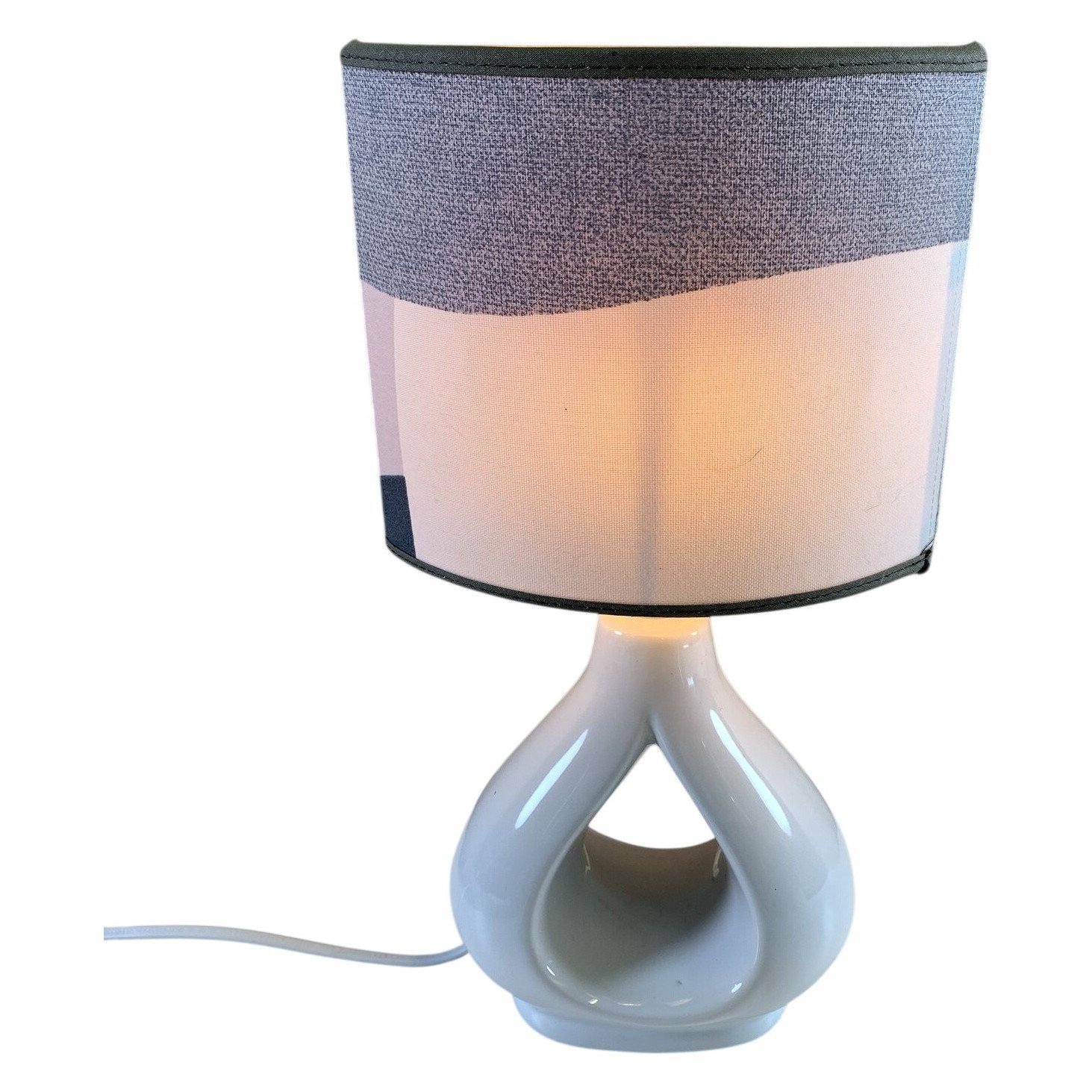 Bordslampa Keramik Vit Grå Abstrakt Skärm Modern Design