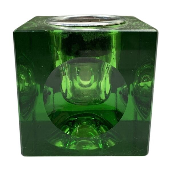 Ljuslykta Kub Grön Glas Retro Modern Design