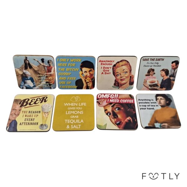 8 st Vintage Glasunderlägg Retro Motiv Kork Underlägg Coasters Färgade