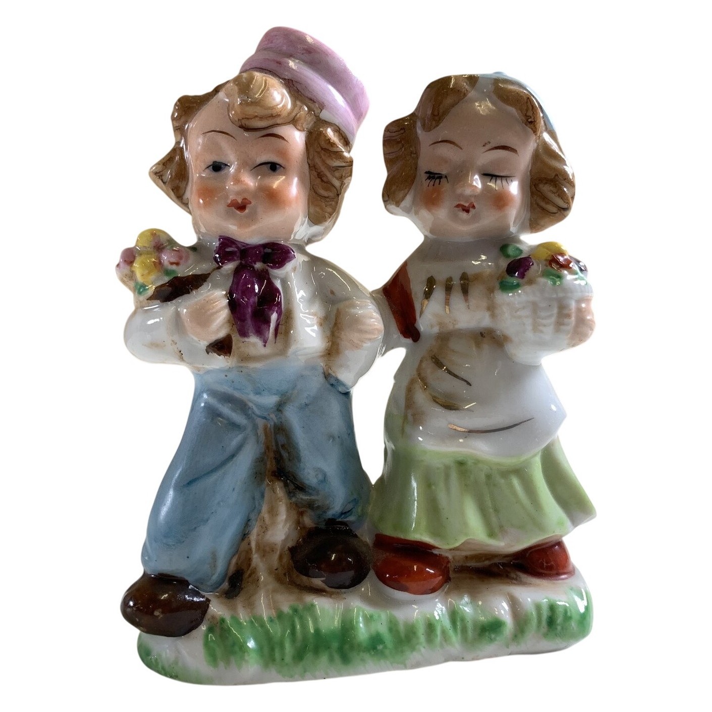 IMPORT Figurin Porslin Barn Blommor Flerfärgad Vintage Dekor