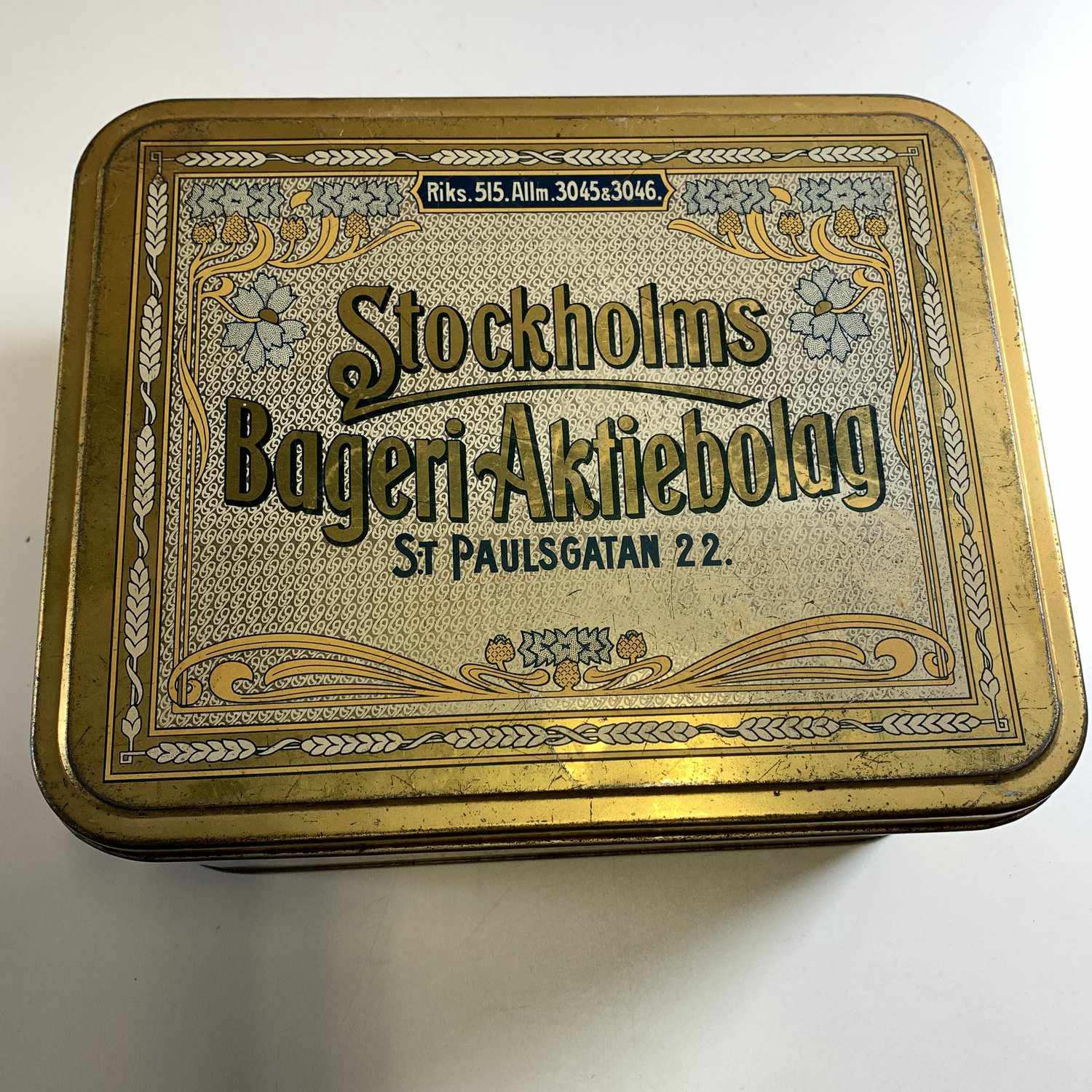 Stockholms Bageri Aktiebolag Plåtburk Brödburk Retro Guld Dekor 1973 SBAB