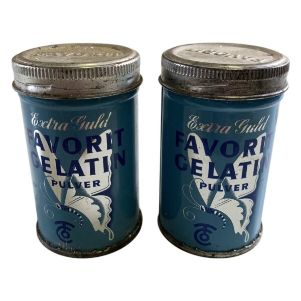 2 st Favorit Gelatin Pulver Extra Guld Plåtburk Retro Blå Fjäril Plåtburkar